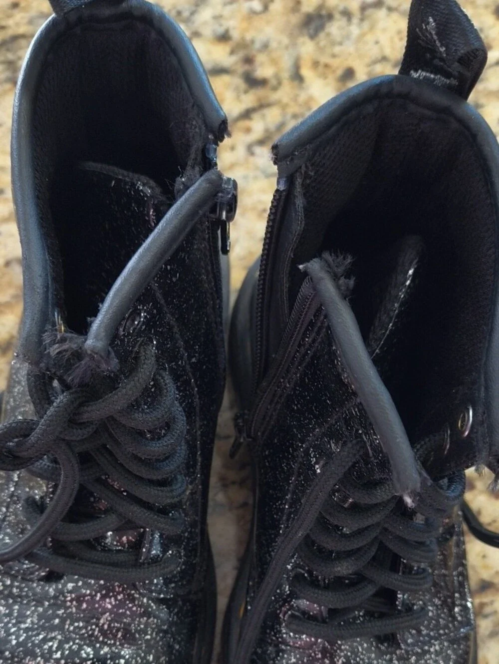 Dr. Martens Black Glitter Kids Lace-Up Boots